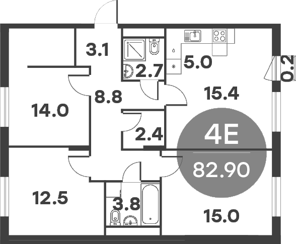 Планировка — Равновесие, 4-комн., 83 м²