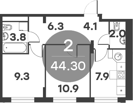 Планировка — Равновесие, 2-комн., 45 м²