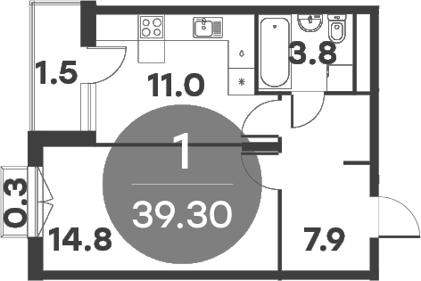 Планировка — Равновесие, 1-комн., 38 м²