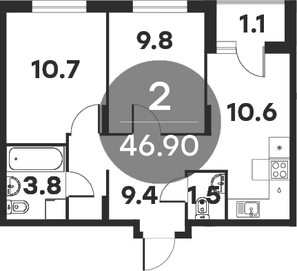 Планировка — Равновесие, 2-комн., 45 м²
