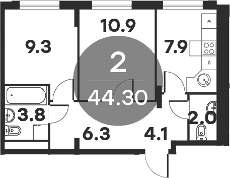 Планировка — Равновесие, 2-комн., 45 м²