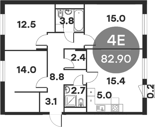 Планировка — Равновесие, 4-комн., 83 м²