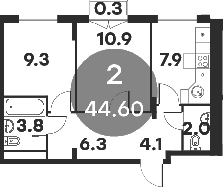 Планировка — Равновесие, 2-комн., 45 м²