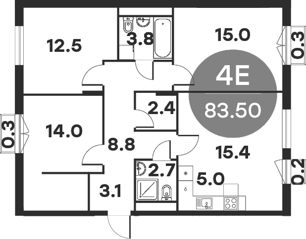Планировка — Равновесие, 4-комн., 83 м²
