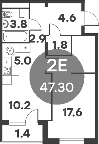 Планировка — Равновесие, 2-комн., 45 м²
