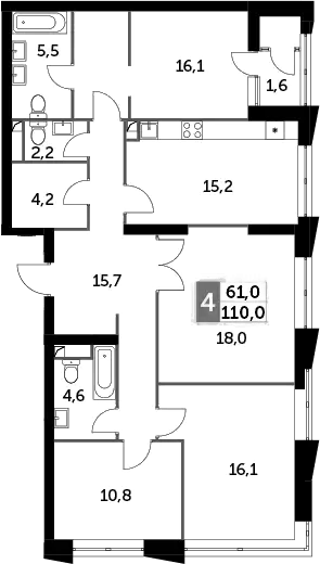 Планировка — Sky Garden, 4-комн., 109 м²