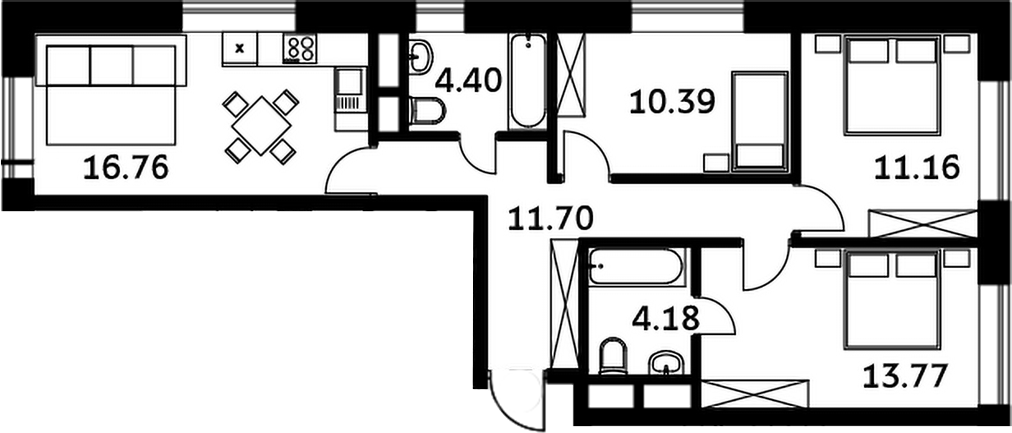 Планировка — Городские истории, 4-комн., 72 м²