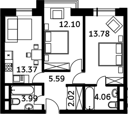 Планировка — Городские истории, 2-комн., 55 м²