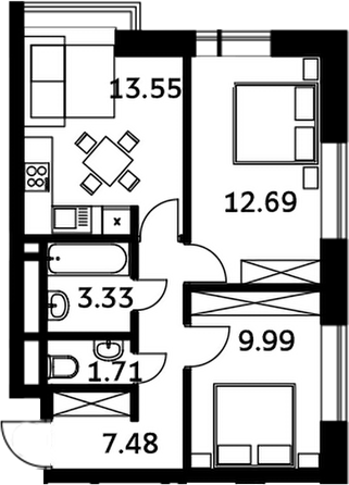 Планировка — Городские истории, 2-комн., 49 м²