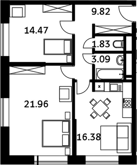 Планировка — Городские истории, 3-комн., 68 м²