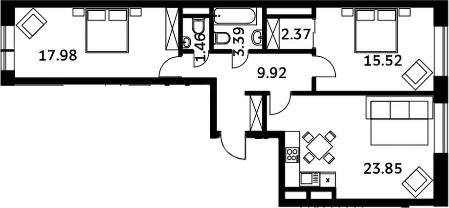 Планировка — Городские истории, 3-комн., 74 м²