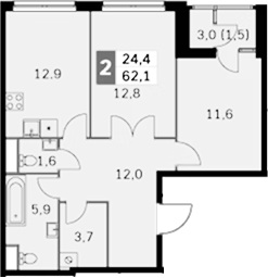 Планировка — Sky Garden, 2-комн., 59 м²