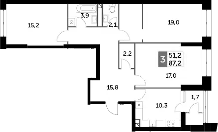 Планировка — Sky Garden, 3-комн., 86 м²