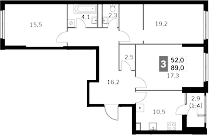 Планировка — Sky Garden, 3-комн., 86 м²