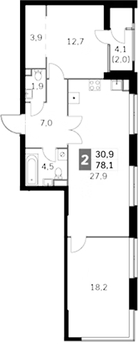 Планировка — Sky Garden, 2-комн., 75 м²