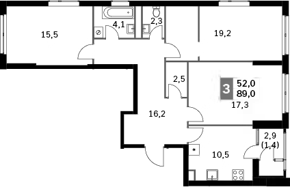 Планировка — Sky Garden, 3-комн., 87 м²