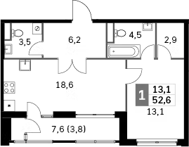 Планировка — Sky Garden, 2-комн., 48 м²