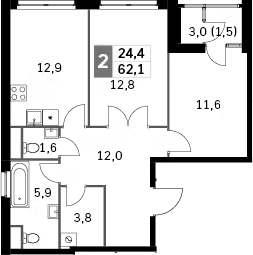 Планировка — Sky Garden, 2-комн., 60 м²