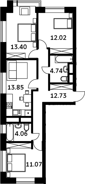 Планировка — Городские истории, 3-комн., 72 м²