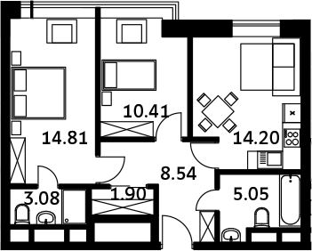 Планировка — Городские истории, 2-комн., 58 м²