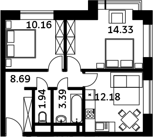 Планировка — Городские истории, 2-комн., 51 м²