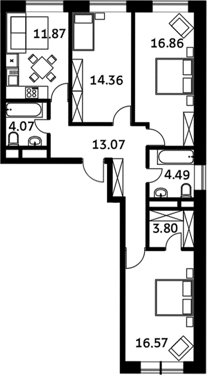 Планировка — Городские истории, 3-комн., 85 м²