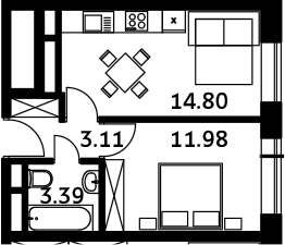 Планировка — Городские истории, 1-комн., 33 м²