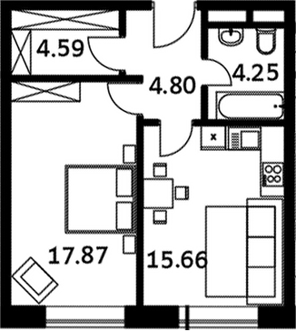 Планировка — Городские истории, 2-комн., 47 м²