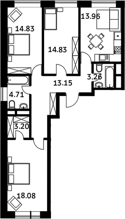 Планировка — Городские истории, 3-комн., 86 м²