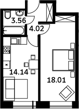 Планировка — Городские истории, 1-комн., 40 м²