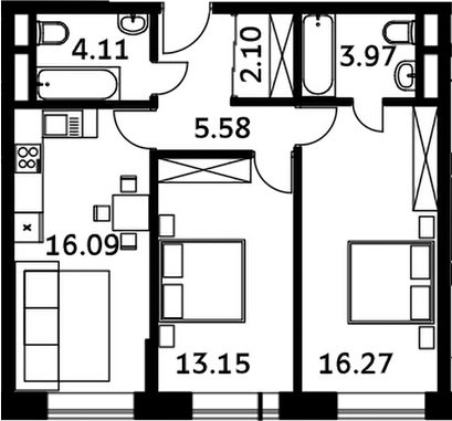Планировка — Городские истории, 3-комн., 61 м²