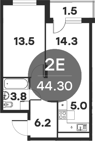 Планировка — Равновесие, 2-комн., 43 м²