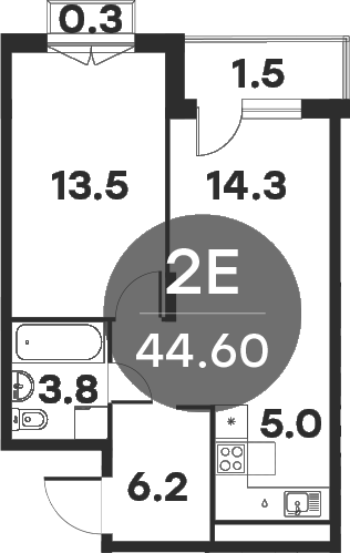 Планировка — Равновесие, 2-комн., 43 м²