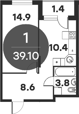Планировка — Равновесие, 1-комн., 36 м²