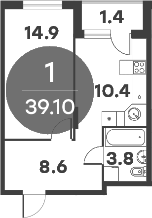 Планировка — Равновесие, 1-комн., 36 м²