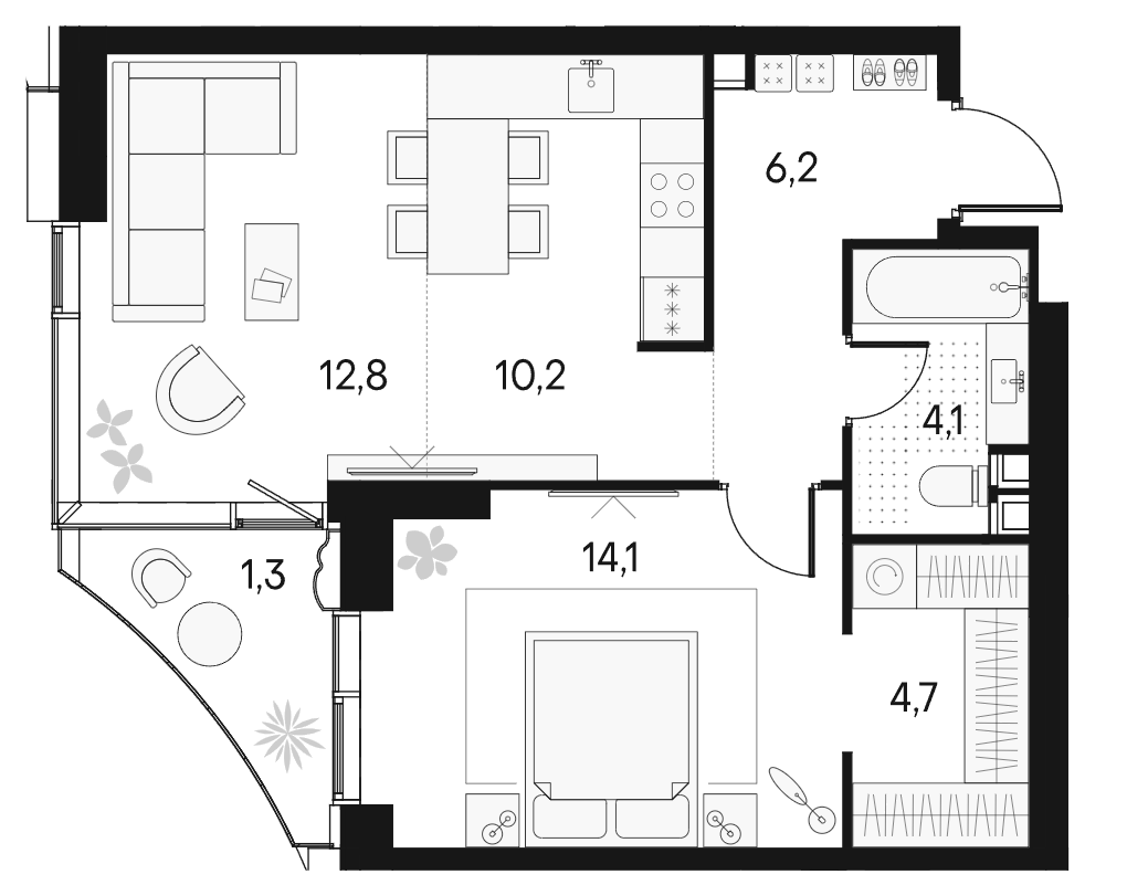 Планировка — Клубный город на реке Primavera, 2-комн., 52 м²