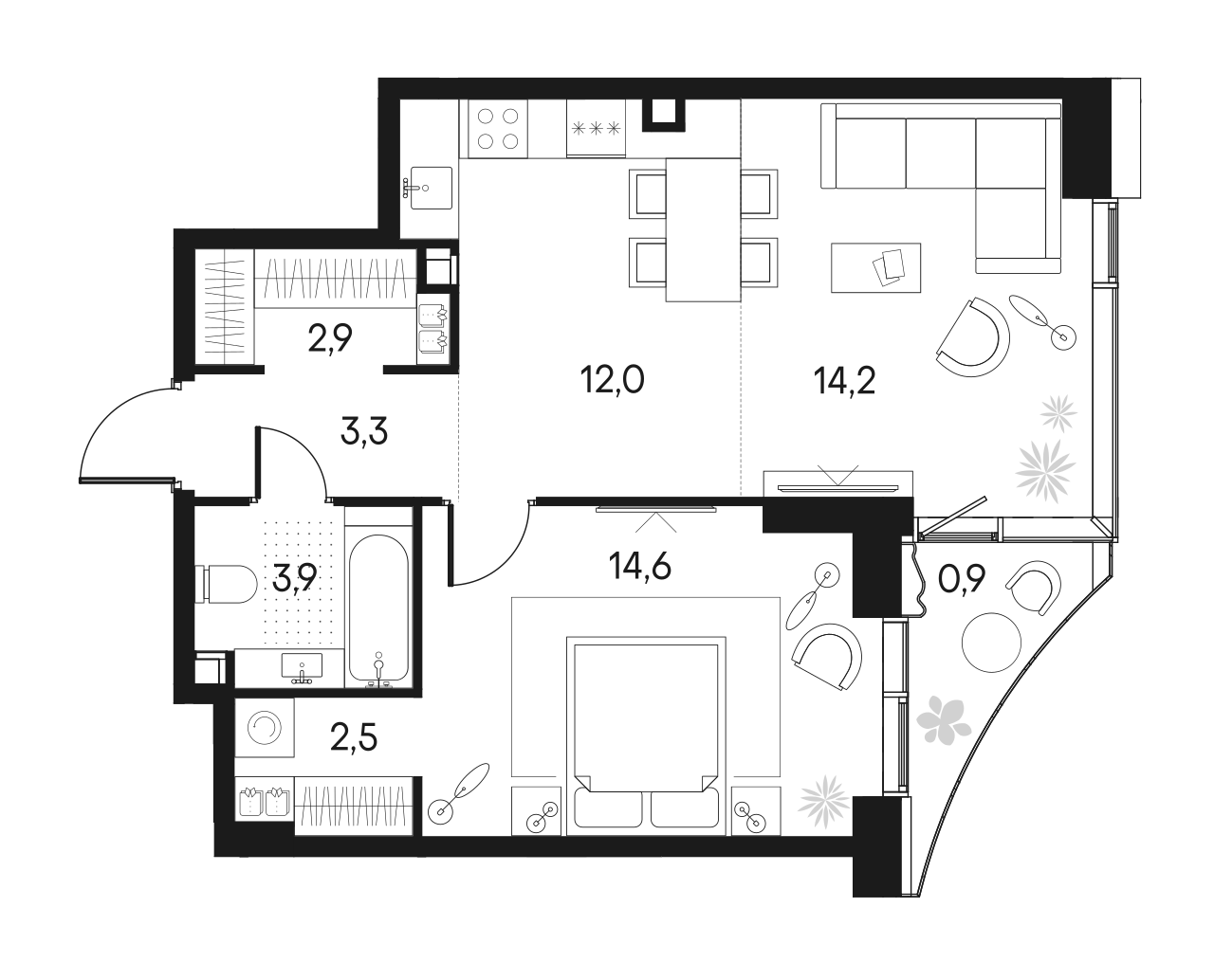 Планировка — Клубный город на реке Primavera, 2-комн., 53 м²