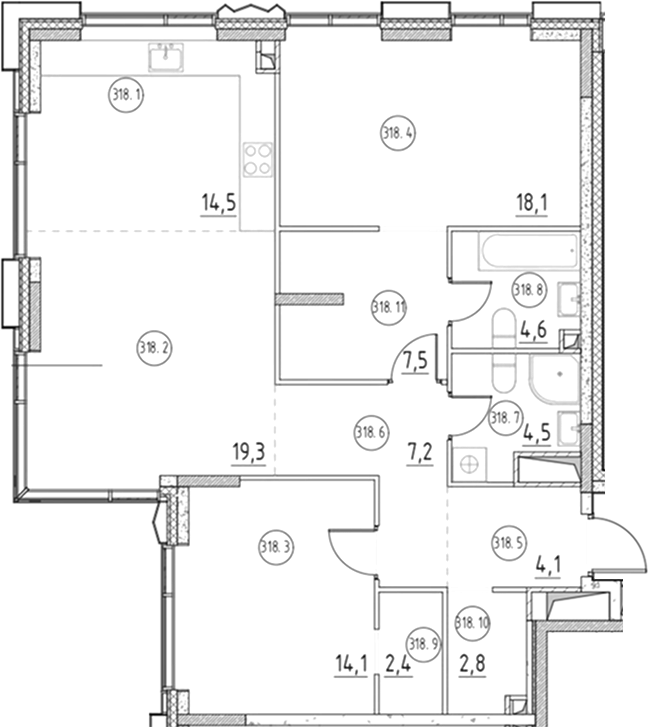 Планировка — Клубный город на реке Primavera, 3-комн., 99 м²