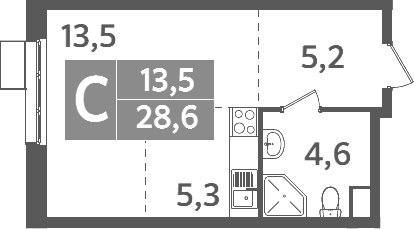 Планировка — Ново-Молоково, Студия, 29 м²