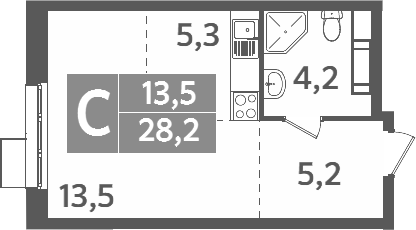Планировка — Ново-Молоково, Студия, 28 м²
