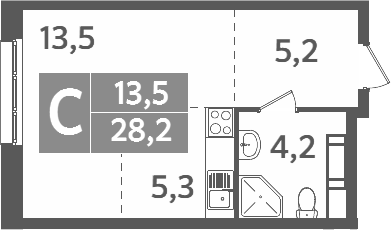 Планировка — Ново-Молоково, Студия, 28 м²