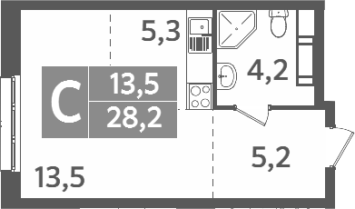 Планировка — Ново-Молоково, Студия, 28 м²