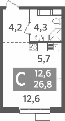 Планировка — Ново-Молоково, Студия, 27 м²