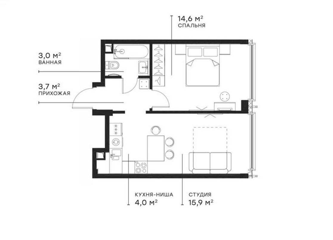 Планировка — Симфония 34, 2-комн., 41 м²