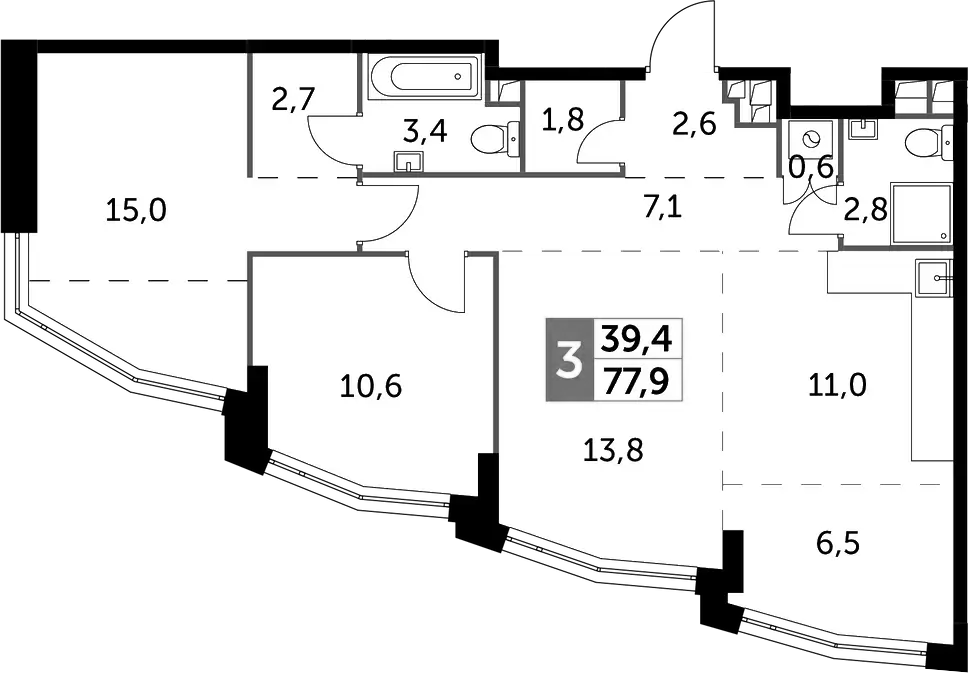 Планировка — Rotterdam, 3-комн., 78 м²