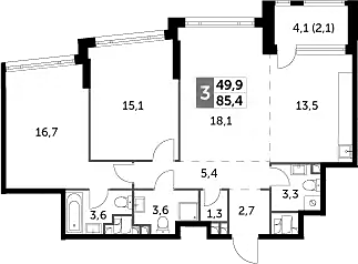 Планировка — Rotterdam, 3-комн., 83 м²