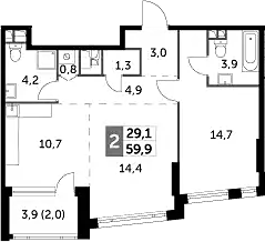 Планировка — Rotterdam, 2-комн., 58 м²