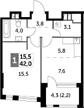 Планировка — Rotterdam, 2-комн., 40 м²