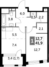 Планировка — Rotterdam, 2-комн., 40 м²