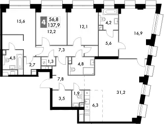 Планировка — Sydney City, 5-комн., 138 м²